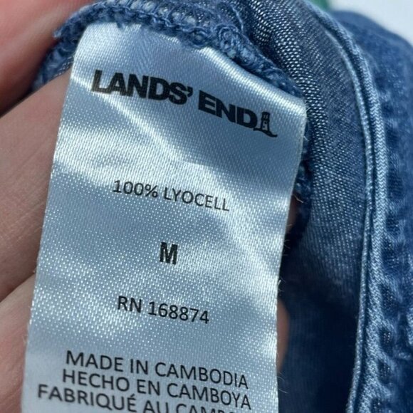 Lands’ End Lyocell Tiered Midi Dress M Blue Elastic Waistband d0355 - Picture 7 of 8